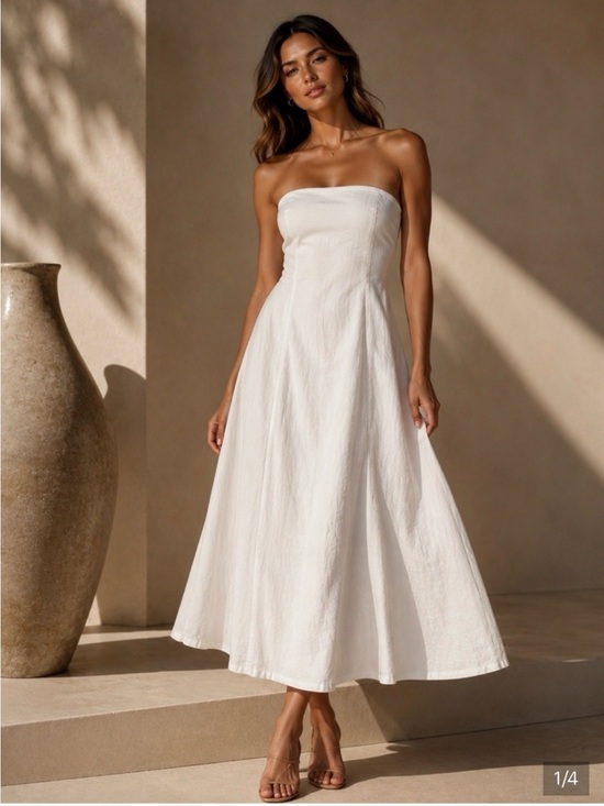 Japna Dresses & Skirts - Japna Linen Blend Strapless White Midi Dress L